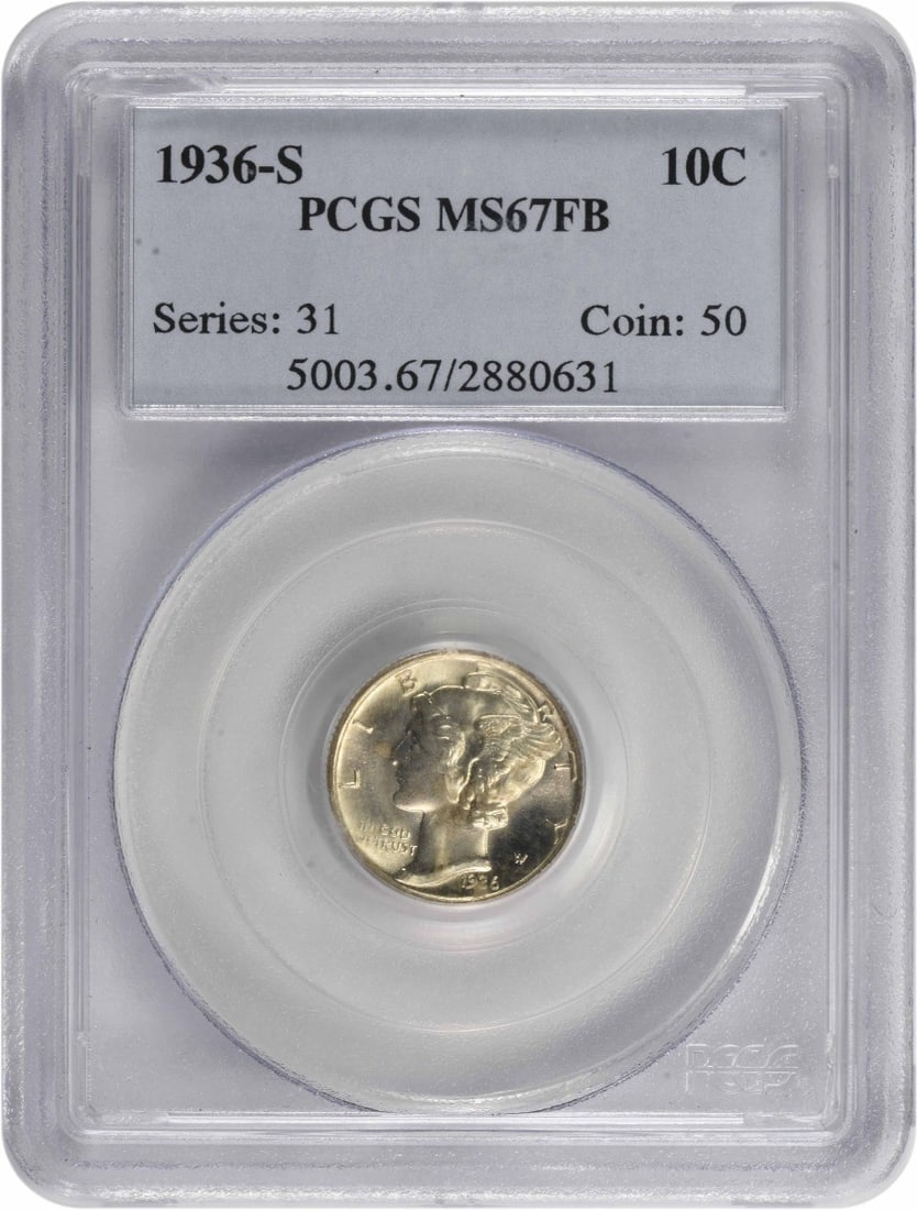 1936-S Mercury Dime MS67FB PCGS Uncirculated Silver Coin (1 of 2)