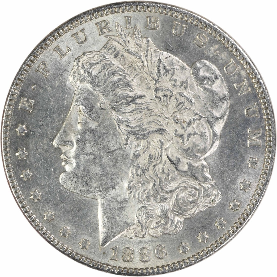 1886 Philadelphia Morgan Dollar 90 Silver AU Uncertified: 1886 Philadelphia Morgan Dollar 90 Silver AU Uncertified This 1886 Morgan Silver Dollar is an uncertified coin in About Uncirculated (AU) condition. Struck at the Philadelphia Mint, it is composed of 