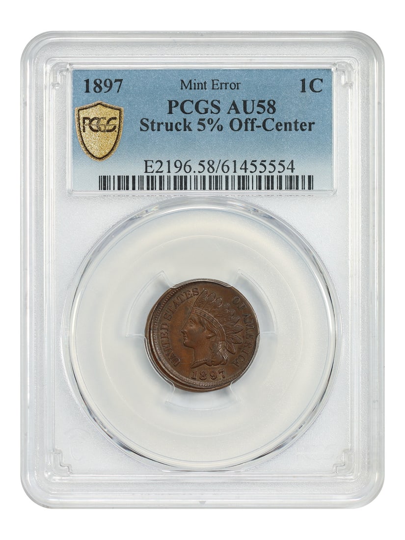 1897 Indian Cent PCGS AU58 5% Off Center Mint Error (1 of 4)