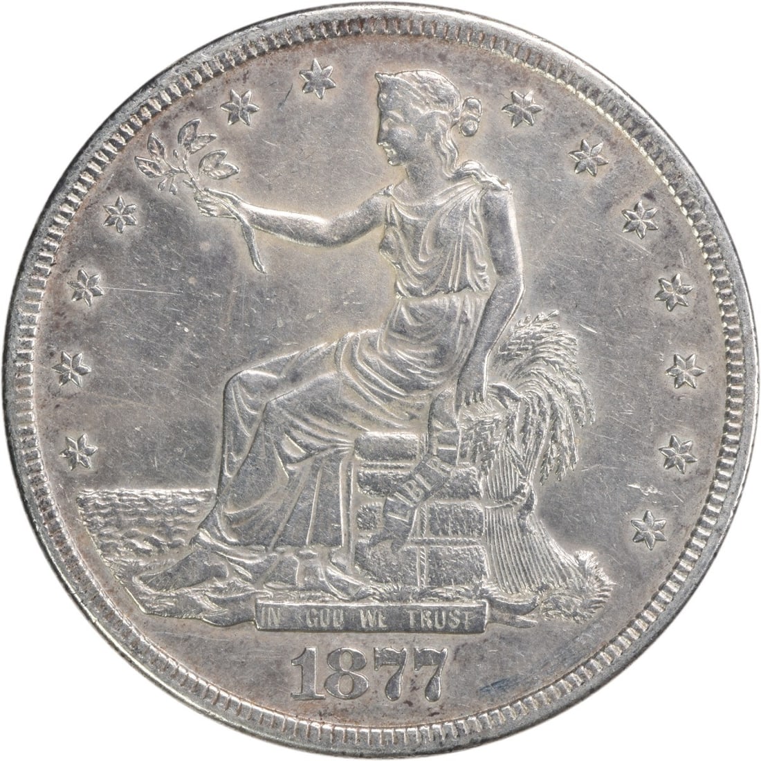1877-S Trade Silver Dollar AU Uncertified William Barber Design (1 of 2)