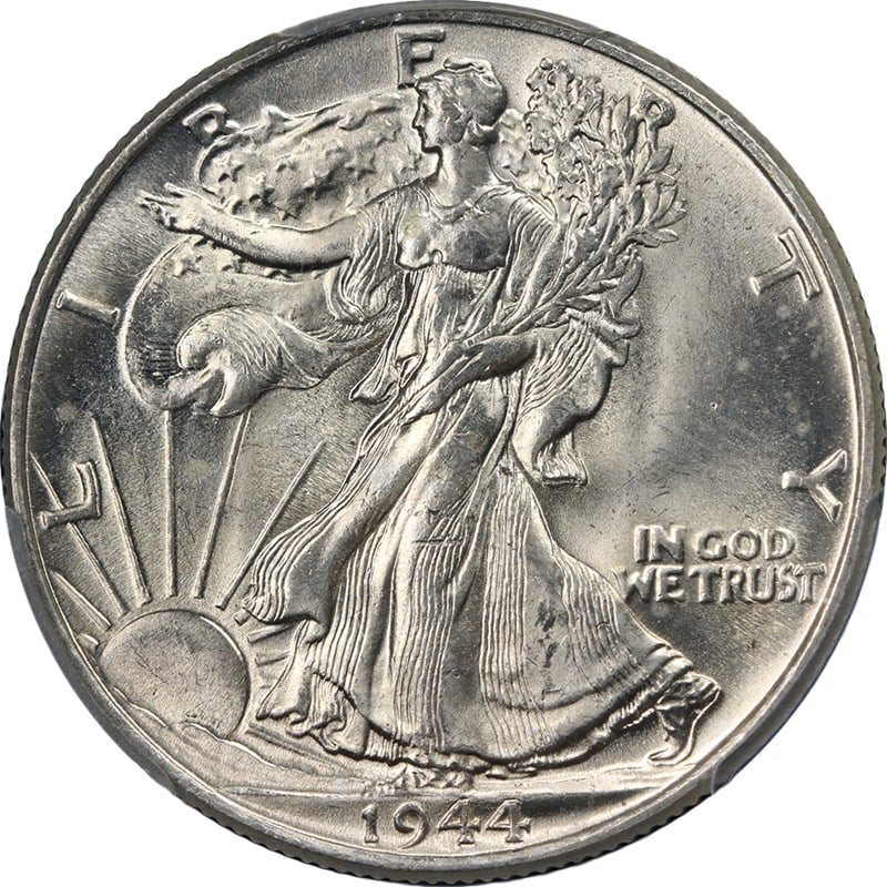 1944 P Walking Liberty Half Dollar PCGS MS64 Silver: 1944 P Walking Liberty Half Dollar PCGS MS64 Silver This original 1944-P Walking Liberty Half Dollar is graded MS64 by PCGS. The coin features strong strike, attractive luster, and bright white surfac