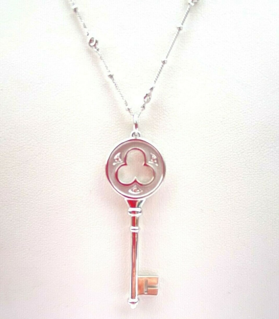 Tiffany & Co 18K White Gold Diamond Key Pendant 14K Gold Chain Necklace (1 of 10)