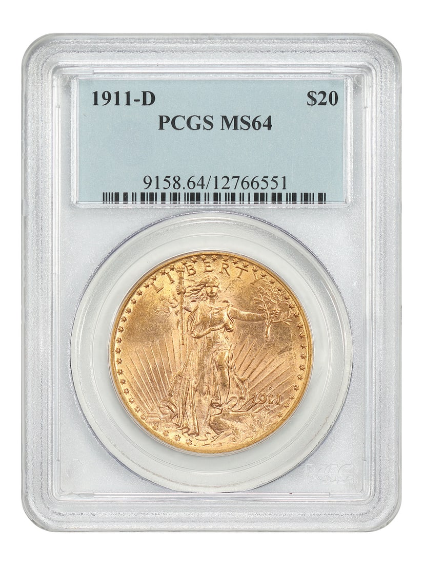 PCGS MS64 1911-D Saint Gaudens $20 Gold Coin (1 of 4)
