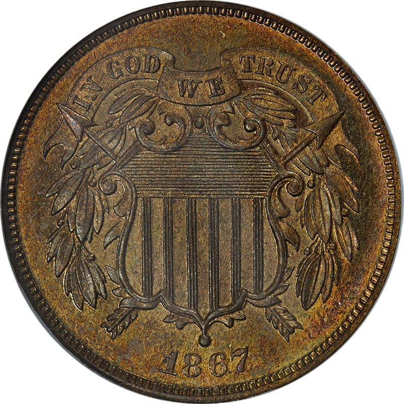 1867 Copper Two Cent Proof Coin NGC PF65 RB with Strong Strike (1 of 4)