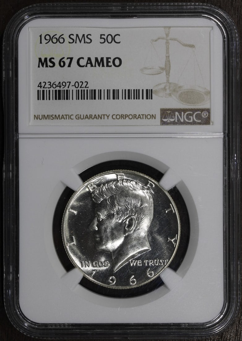 NGC MS67 1966 Kennedy Silver Half Dollar Cameo SMS (1 of 2)
