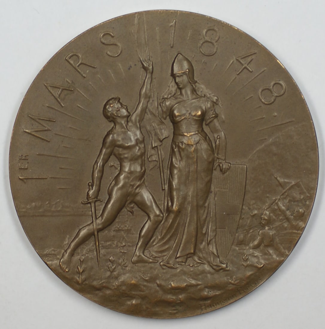 50th Anniversary Swiss Unification Bronze Medal 1898 Neuchatel Switzerland (1 of 2)