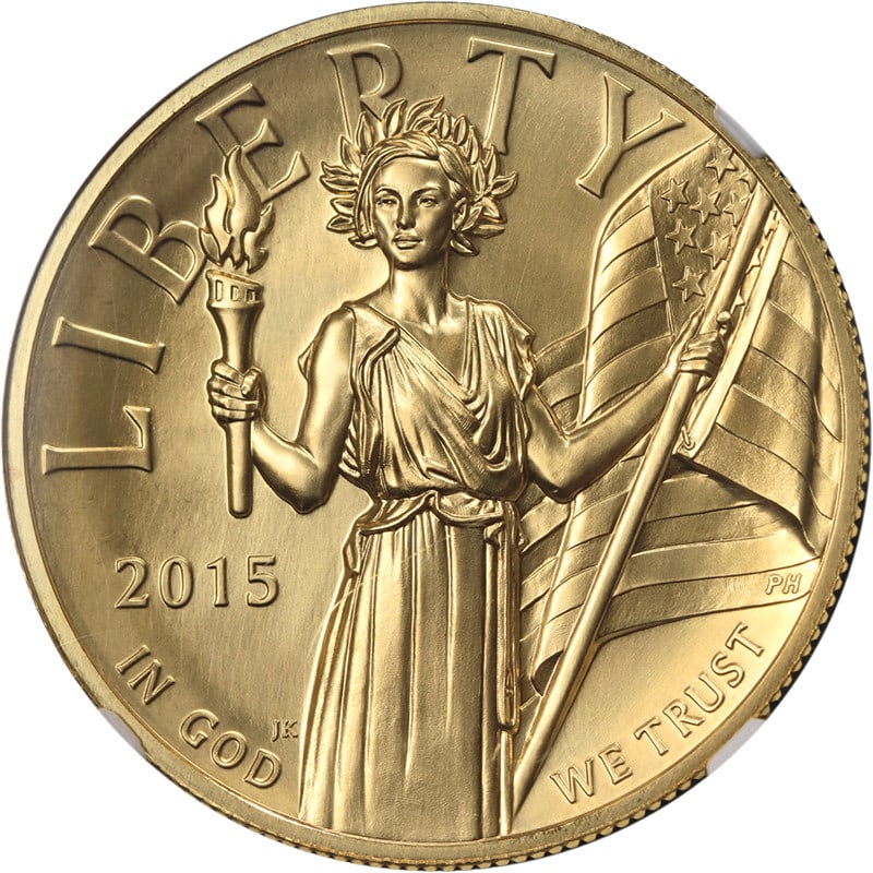 2015-W $100 Gold High Relief Liberty NGC MS70 Brown Label Coin: 2015-W $100 Gold High Relief Liberty NGC MS70 Brown Label Coin This is a 2015-W American Liberty Series $100 gold high relief coin, certified by NGC with a perfect MS70 grade and a brown label. The co