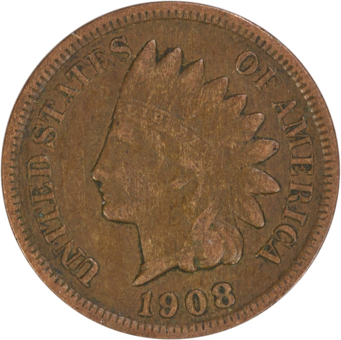 San Francisco Mint 1908 Indian Head Cent VF Uncertified Small Copper Coin (1 of 2)