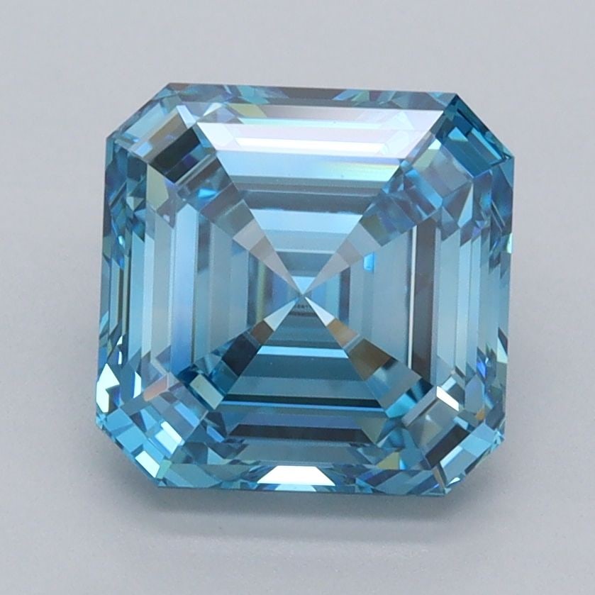 Loose Diamond - ASSCHER 2.6ct Fancy Vivid Blue VVS2: Loose Diamond - ASSCHER 2.6ct Fancy Vivid Blue VVS2 Source: This is a real non-mined Diamond that has been grown in a lab Shape: ASSCHER Carats: 2.6 Color: Fancy Vivid Blue Certification: IGI Video: