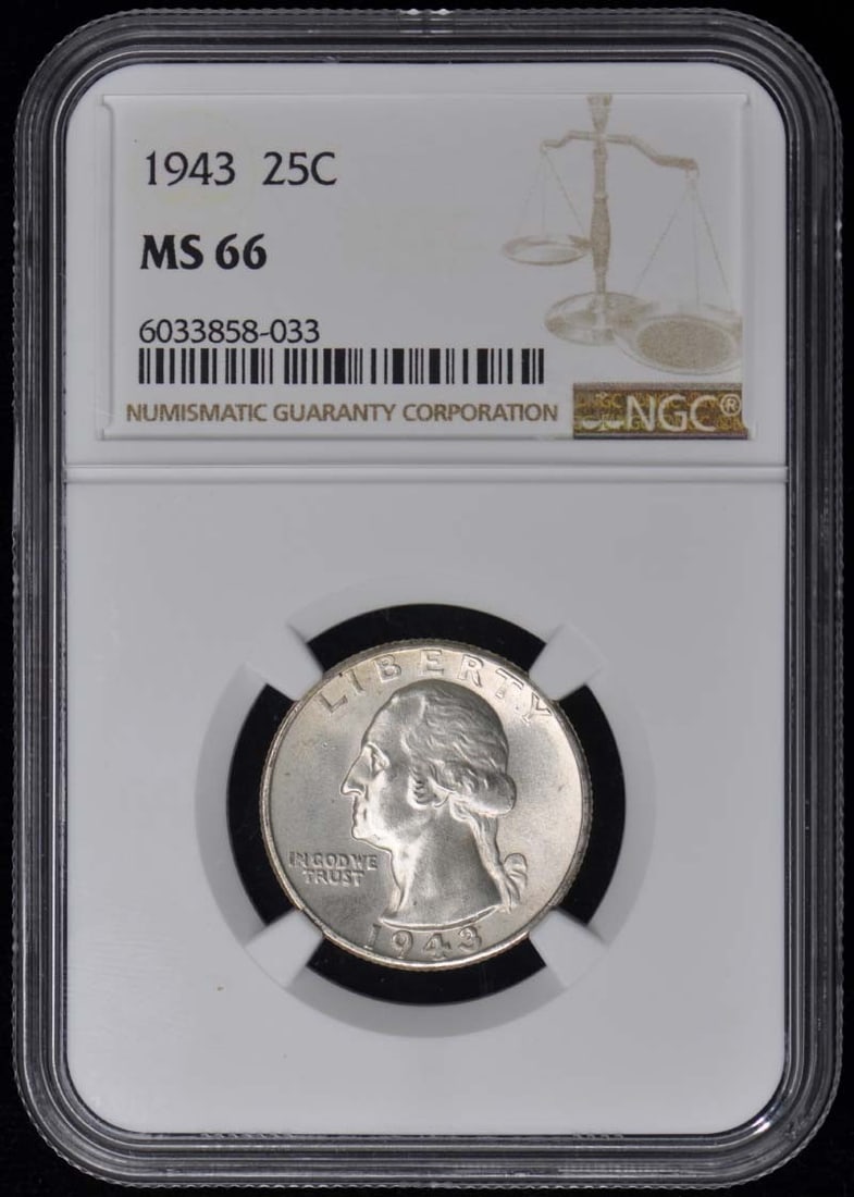 1943 NGC MS66 Washington Quarter Uncirculated Philadelphia Mint (1 of 2)