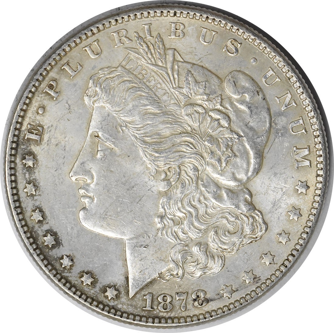 Uncirculated 1878 Morgan Dollar 7 Tail Feathers Reverse Silver Coin BU (1 of 2)