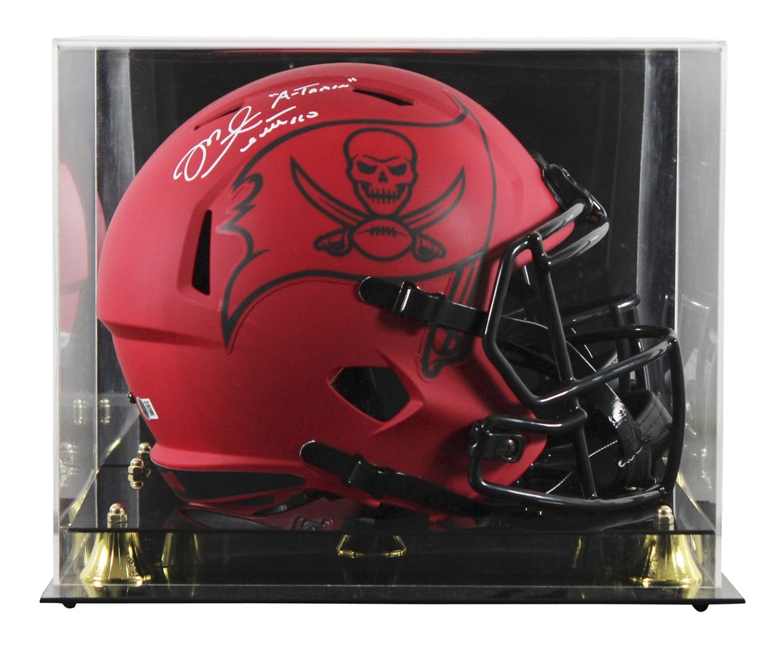 Mike Alstott Signed Buccaneers Rave F/S Speed Helmet with Case BAS (1 of 4)