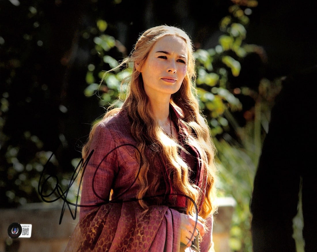 Lena Headey Autographed 11x14 Photo as Cersei Lannister Beckett Authenticated: Lena Headey Autographed 11x14 Photo as Cersei Lannister Beckett Authenticated This is an original 11x14 photograph autographed by Lena Headey, known for her role as Cersei Lannister in the TV series G