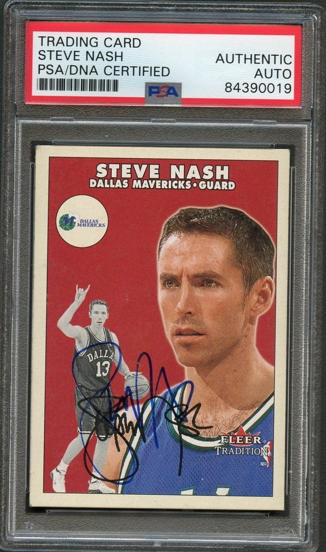 Steve Nash Autographed 2000-01 Fleer Tradition Mavericks Card PSA Encapsulated (1 of 2)