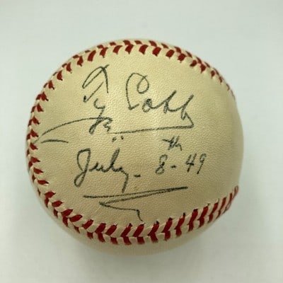 Ty Cobb signed 1940s National League baseball PSA DNA JSA COA: Ty Cobb signed 1940s National League baseball PSA DNA JSA COA This is a Ty Cobb single signed National League Ford Frick baseball from the 1940s. The baseball features a bold fountain pen signature by