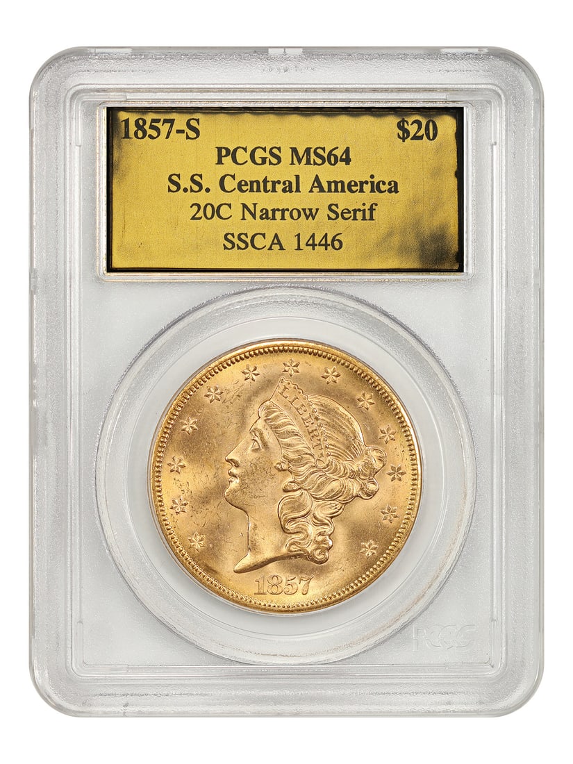 1857 San Francisco Liberty Head $20 Gold Coin PCGS MS64 S.S. Central America (1 of 4)