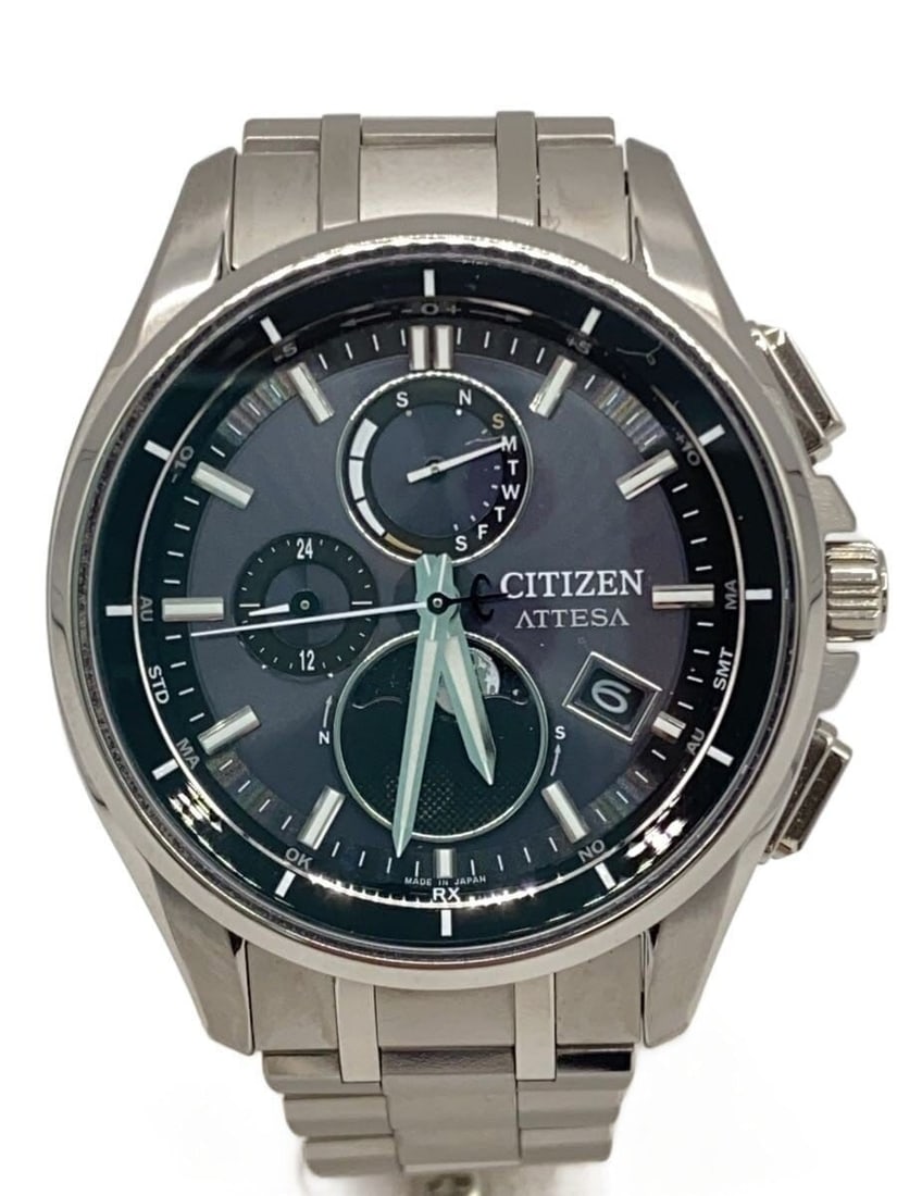 Citizen Attesa Black Stainless Steel Wristwatch H874-005HK01: Citizen Attesa Black Stainless Steel Wristwatch H874-005HK01 This is a pre-owned CITIZEN ATTESA H874-005HK01 men's wristwatch featuring a black stainless steel case and band. The watch is made in Japa