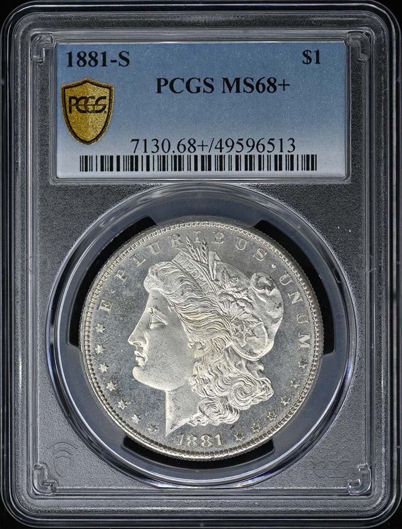 1881-S Morgan Dollar PCGS MS68+ San Francisco Uncirculated Coin: 1881-S Morgan Dollar PCGS MS68+ San Francisco Uncirculated Coin This 1881-S $1 Morgan Dollar is graded MS68+ by PCGS, showcasing its exceptional quality and preservation. Struck at the San Francisco m