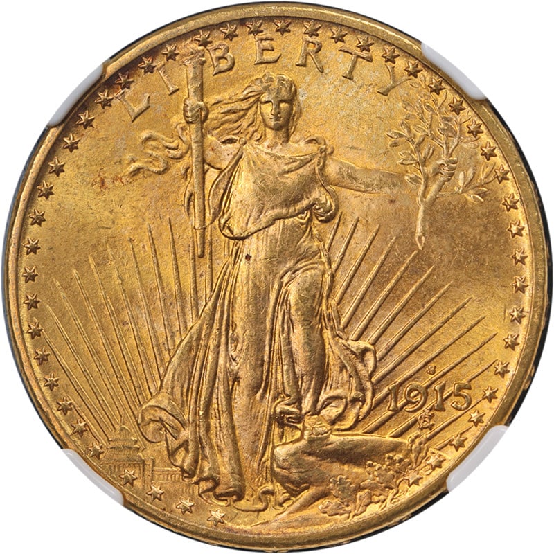 NGC MS66 1915-S Saint-Gaudens $20 Gold Coin with Strong Strike: NGC MS66 1915-S Saint-Gaudens $20 Gold Coin with Strong Strike This 1915-S Saint-Gaudens Gold $20 coin is graded MS66 by NGC and features outstanding eye appeal with a strong strike. The coin displays