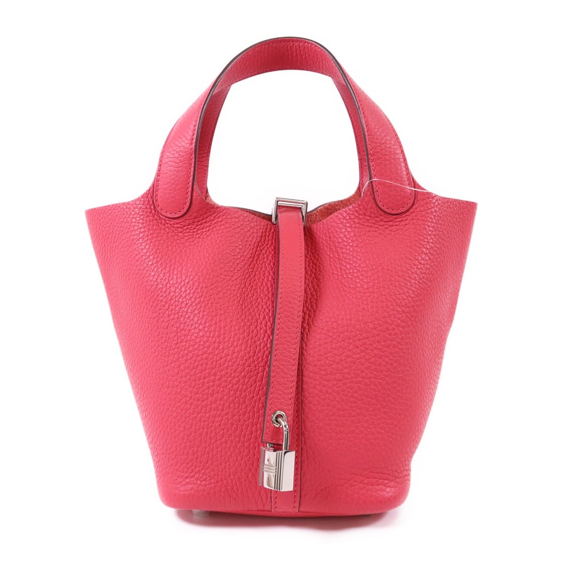 HERMES Picotin PM pink calfskin tote bag 7.1 in: HERMES Picotin PM pink calfskin tote bag 7.1 in This Hermes Picotin PM tote bag is crafted from Clemence leather in a striking Rose Extreme pink shade. Designed for women, it features a classic tote s