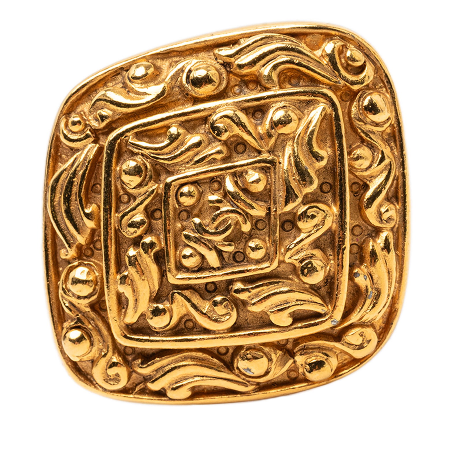 Chanel CC Logo Gold Plated Metal Brooch with Diamond Accents (1 of 3)