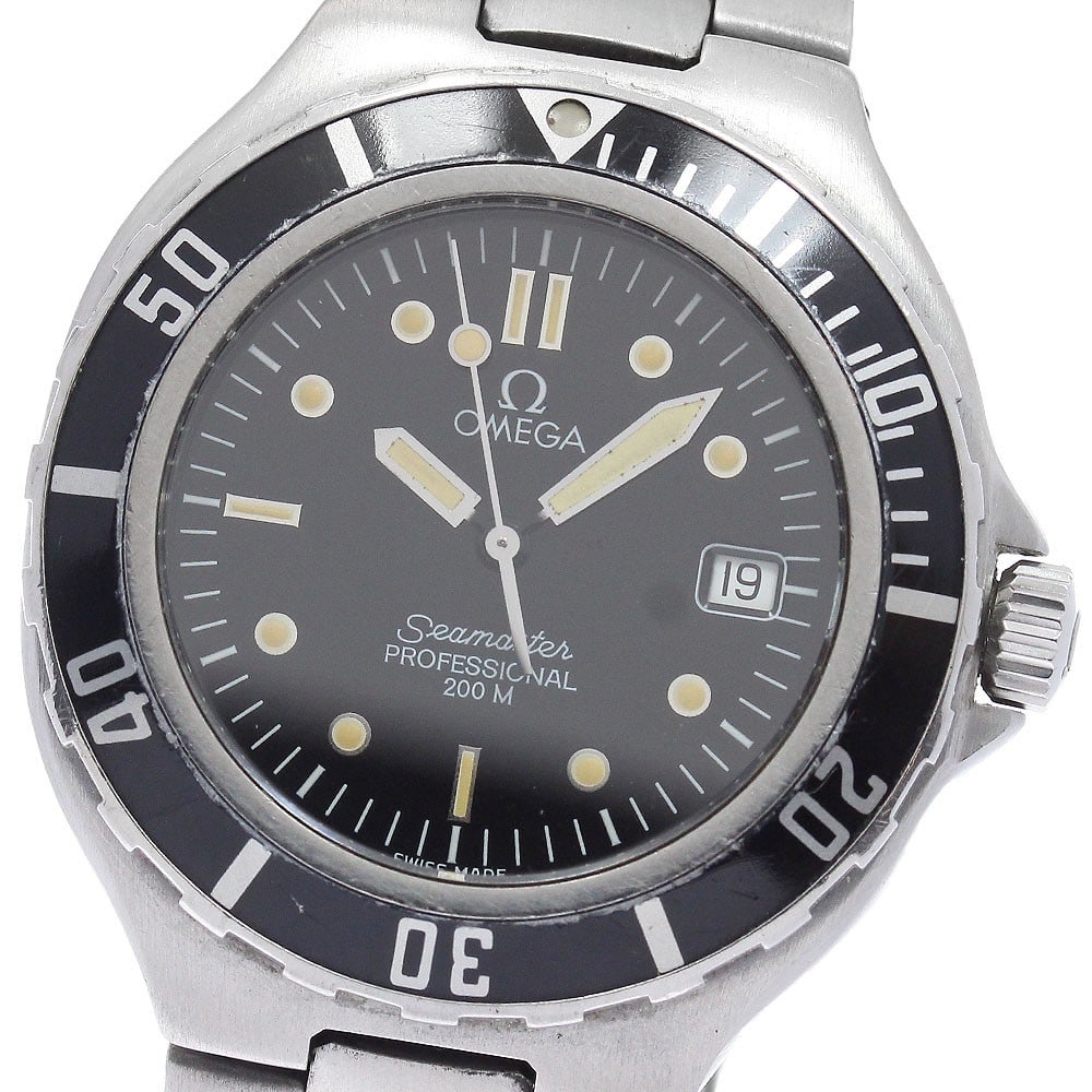 OMEGA Seamaster 200m Quartz Date Stainless Steel Men's Watch: OMEGA Seamaster 200m Quartz Date Stainless Steel Men's Watch This OMEGA Seamaster 200m Date Quartz men's wristwatch features a stainless steel case and bracelet with a black dial. The watch is powered