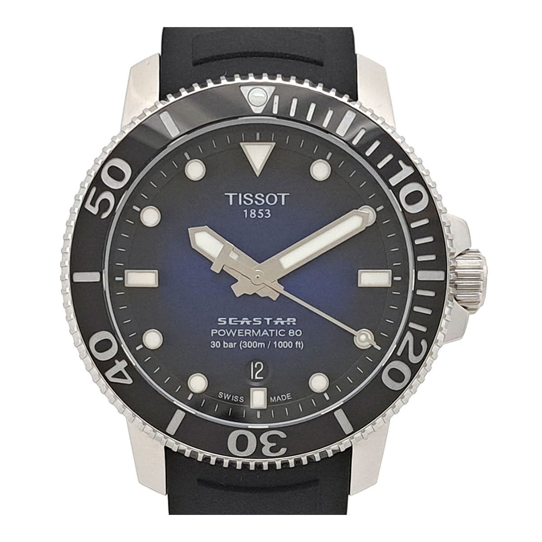 Tissot Seastar 1000 Blue Dial Automatic Men's Wristwatch: Tissot Seastar 1000 Blue Dial Automatic Men's Wristwatch This pre-owned Tissot Seastar 1000 Automatic men's watch features a stainless steel case and a blue dial, paired with a durable rubber band and