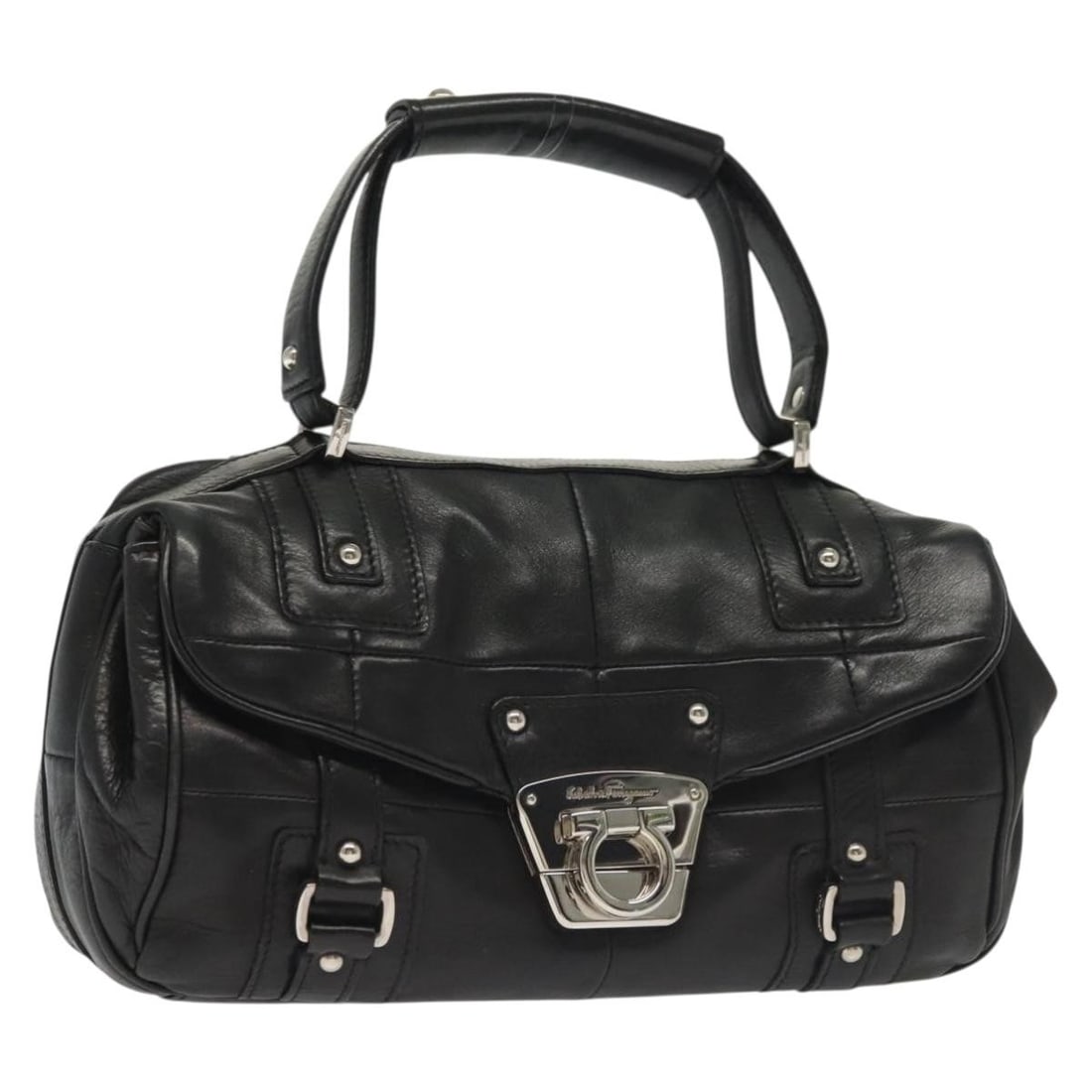 Salvatore Ferragamo Gancini leather black silver handbag Italy (1 of 18)