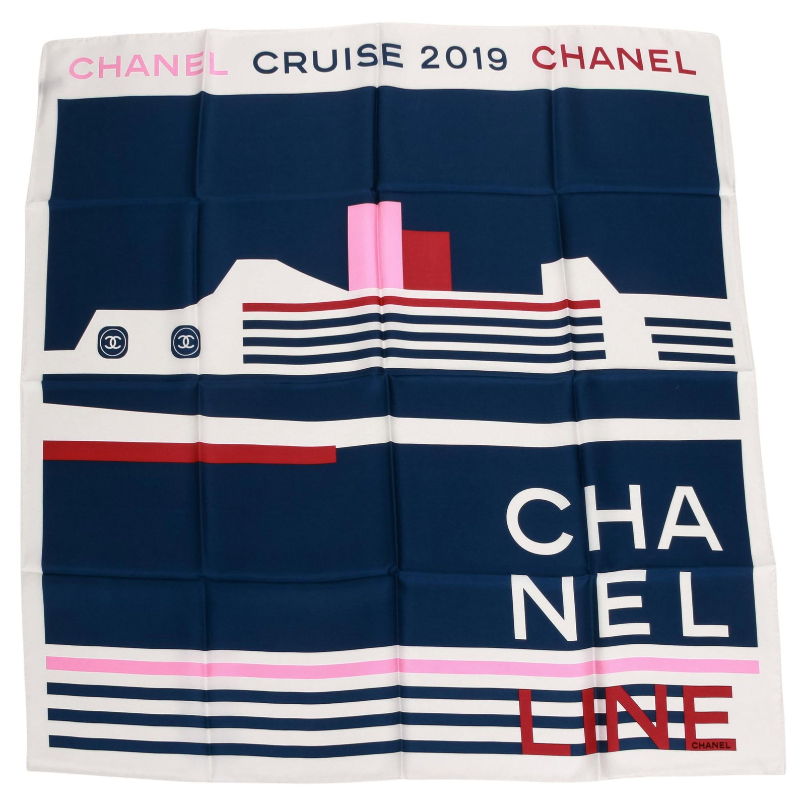 Chanel 2019 Cruise Collection Blue White Silk Scarf 35x35 (1 of 4)