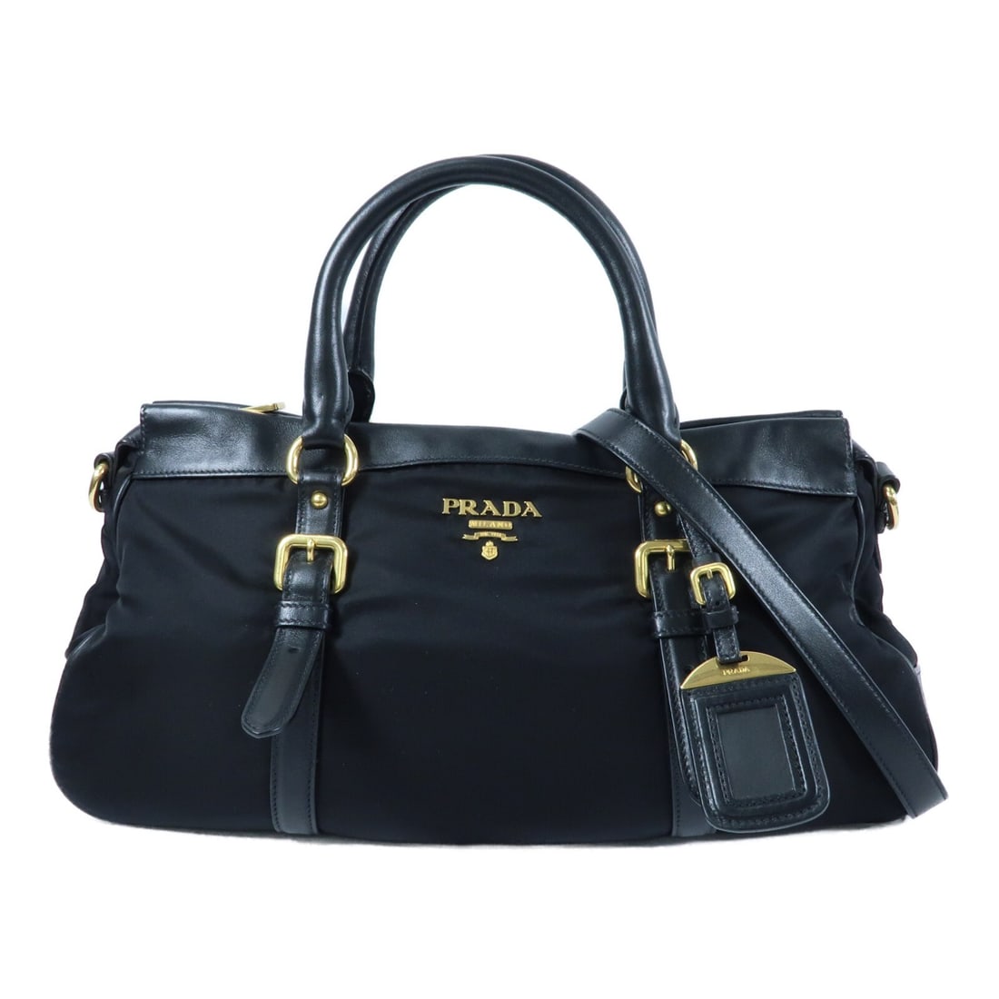 Prada BN2032 Black Nylon 2 Way Shoulder Bag GHW: Prada BN2032 Black Nylon 2 Way Shoulder Bag GHW This PRADA 2-way shoulder bag features a versatile design crafted from durable black nylon. The bag offers both style and practicality, with a spacious 