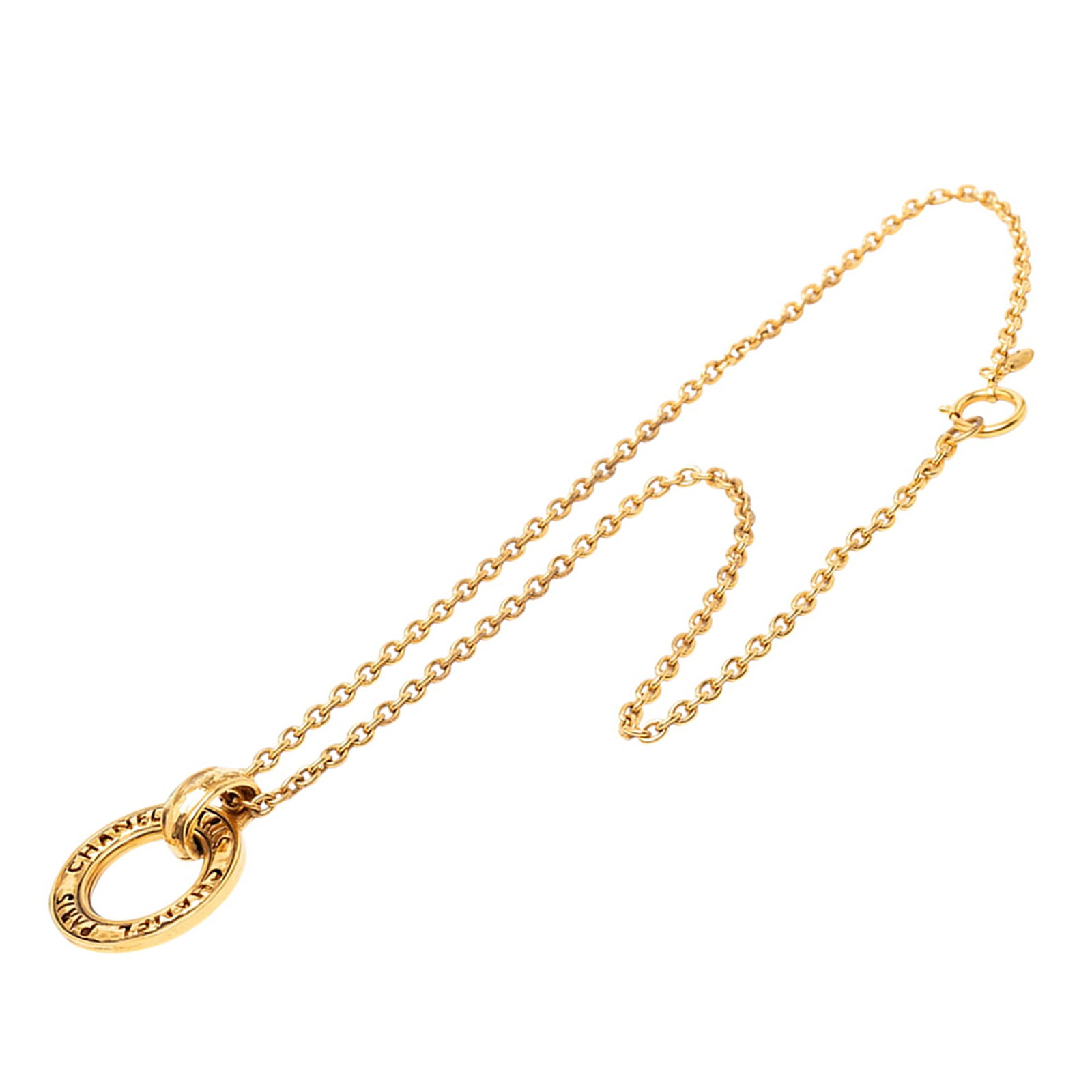 Chanel gold-tone pendant necklace cut-out round France (1 of 6)