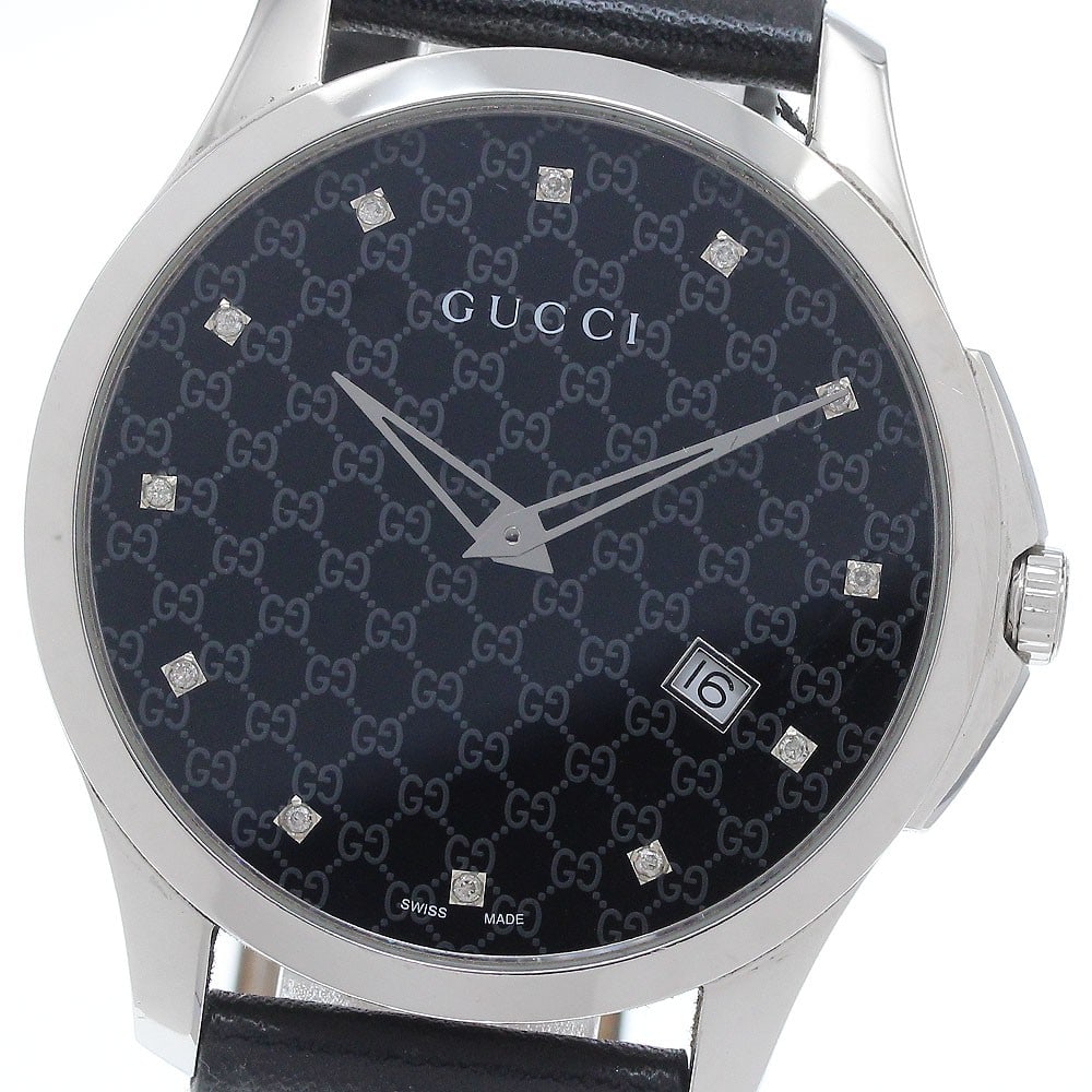 Gucci G Timeless Quartz Men's Wristwatch 126.3 YA126305 Small Second: Gucci G Timeless Quartz Men's Wristwatch 126.3 YA126305 Small Second This pre-owned Gucci G-Timeless Date Quartz Men's Watch (Ref. 126.3/YA126305) features a stainless steel case, black dial, and a le
