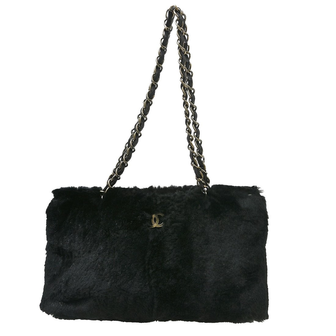 CHANEL Chain Shoulder Black Fur Lambskin Leather Bag (1 of 9)