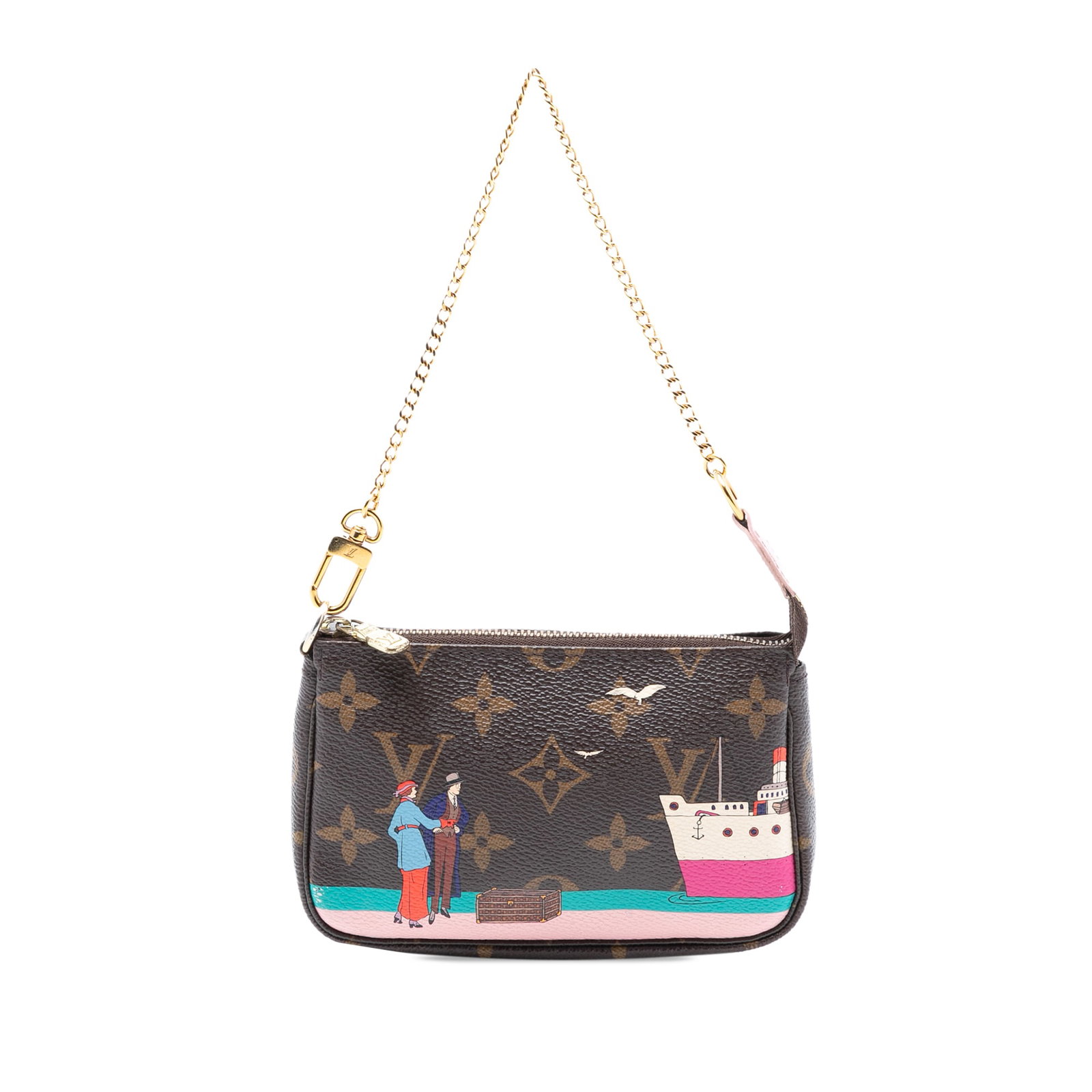 Louis Vuitton Mini Pochette Monogram Canvas Transatlantic Bag with Chain Strap: Louis Vuitton Mini Pochette Monogram Canvas Transatlantic Bag with Chain Strap This Louis Vuitton Monogram Transatlantic Mini Pochette Accessoires features a printed monogram canvas body with a gold-t