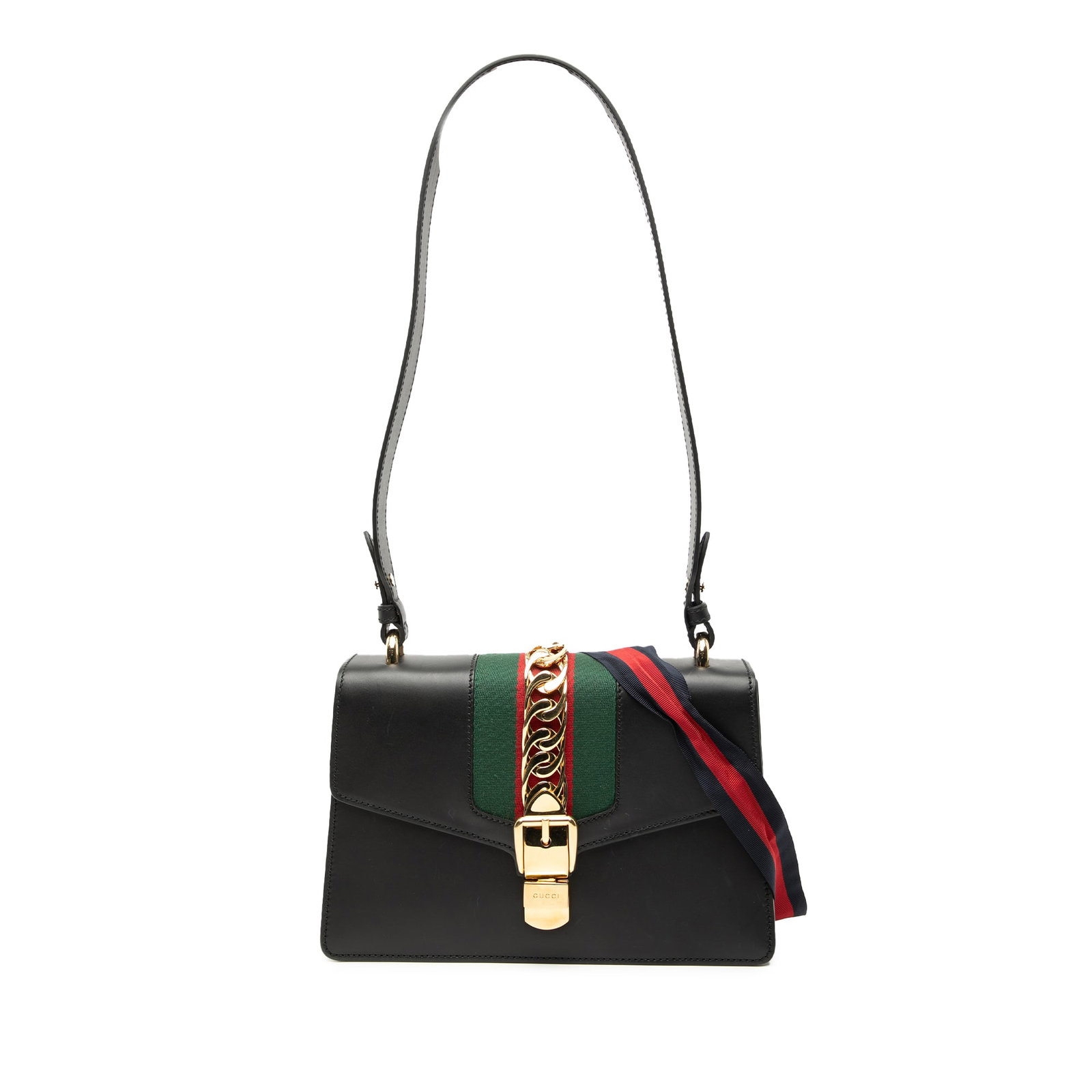 Gucci Sylvie black leather satchel with web detail (1 of 7)