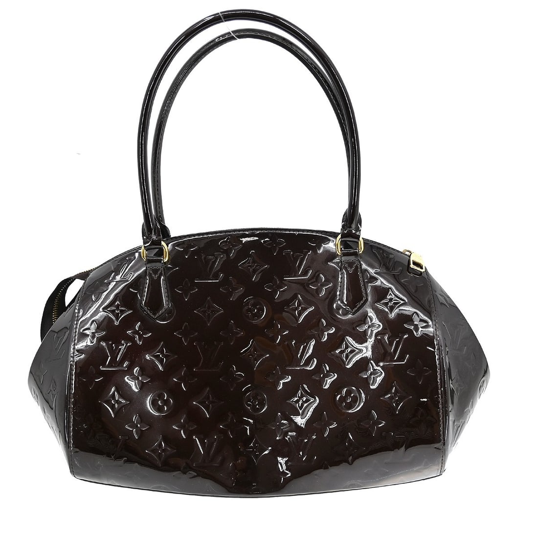 Louis Vuitton Sherwood GM Purple Vernis Tote Handbag: Louis Vuitton Sherwood GM Purple Vernis Tote Handbag This Louis Vuitton Sherwood GM handbag features a striking purple monogram pattern in patent leather, complemented by gold-tone hardware and double