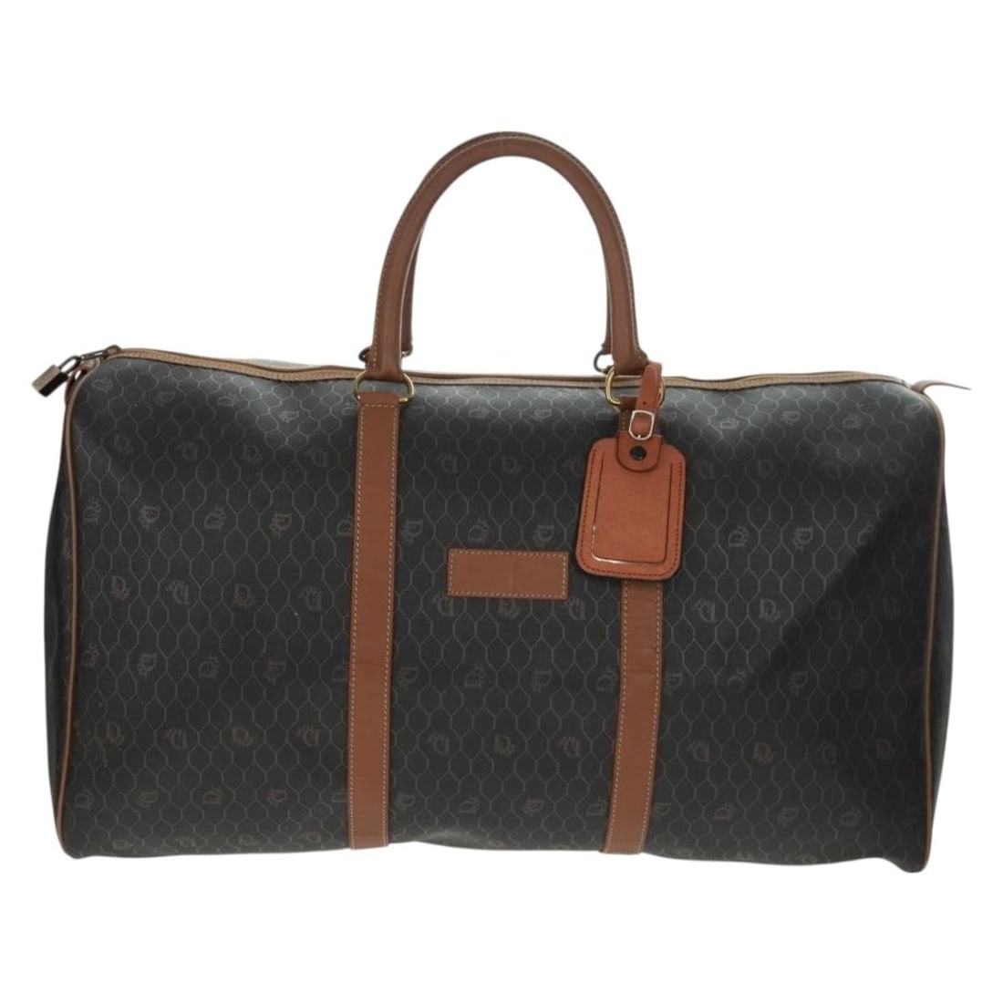 Vintage Christian Dior Boston Bag Honeycomb Canvas Leather 55cm: Vintage Christian Dior Boston Bag Honeycomb Canvas Leather 55cm Christian Dior Vintage Honeycomb Boston bag designed for women features a black canvas body accented with leather. The bag measures 55cm