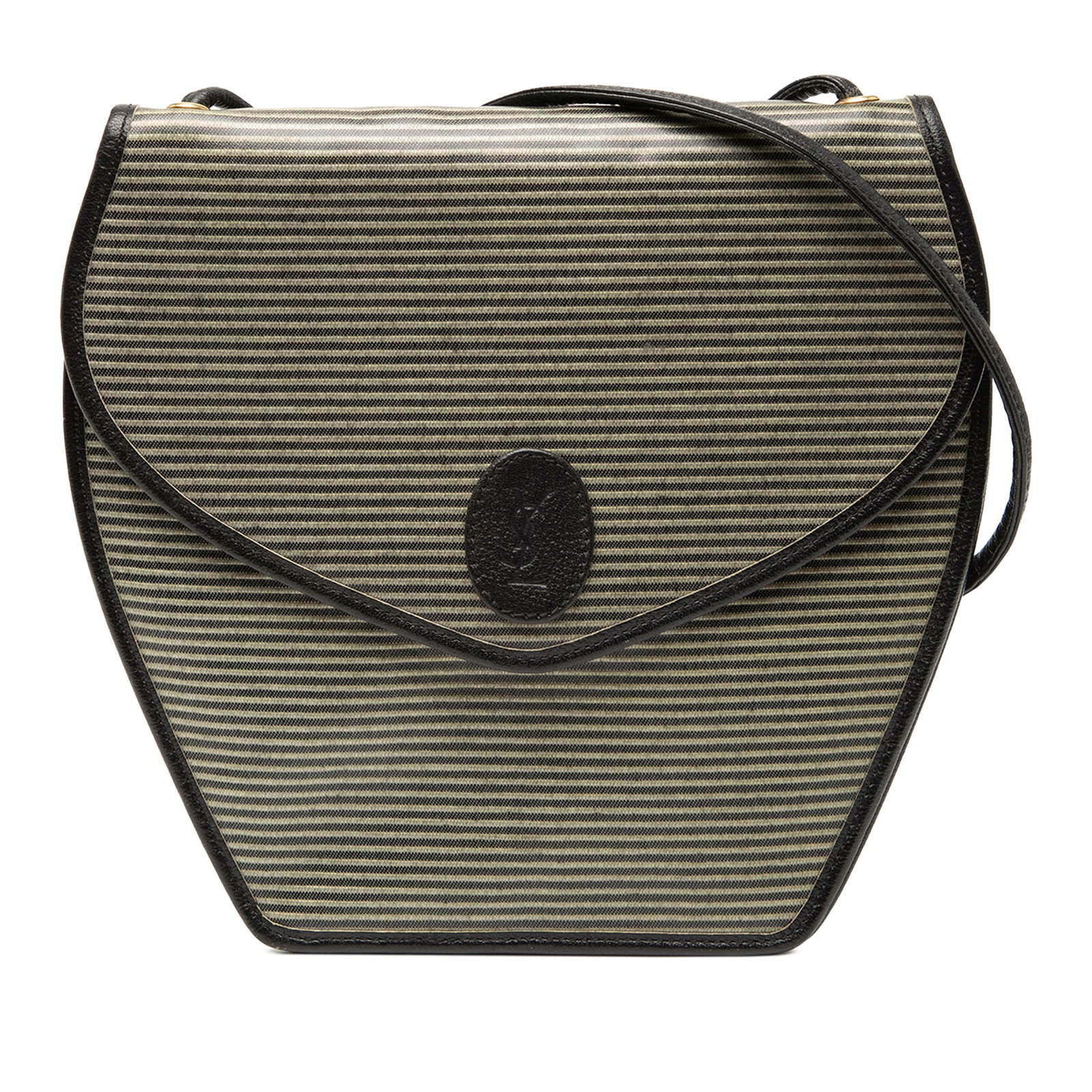 Saint Laurent gray coated canvas crossbody bag: Saint Laurent gray coated canvas crossbody bag This Saint Laurent crossbody bag is crafted from coated canvas with leather trim, offering a stylish and functional accessory. It features a rolled leath