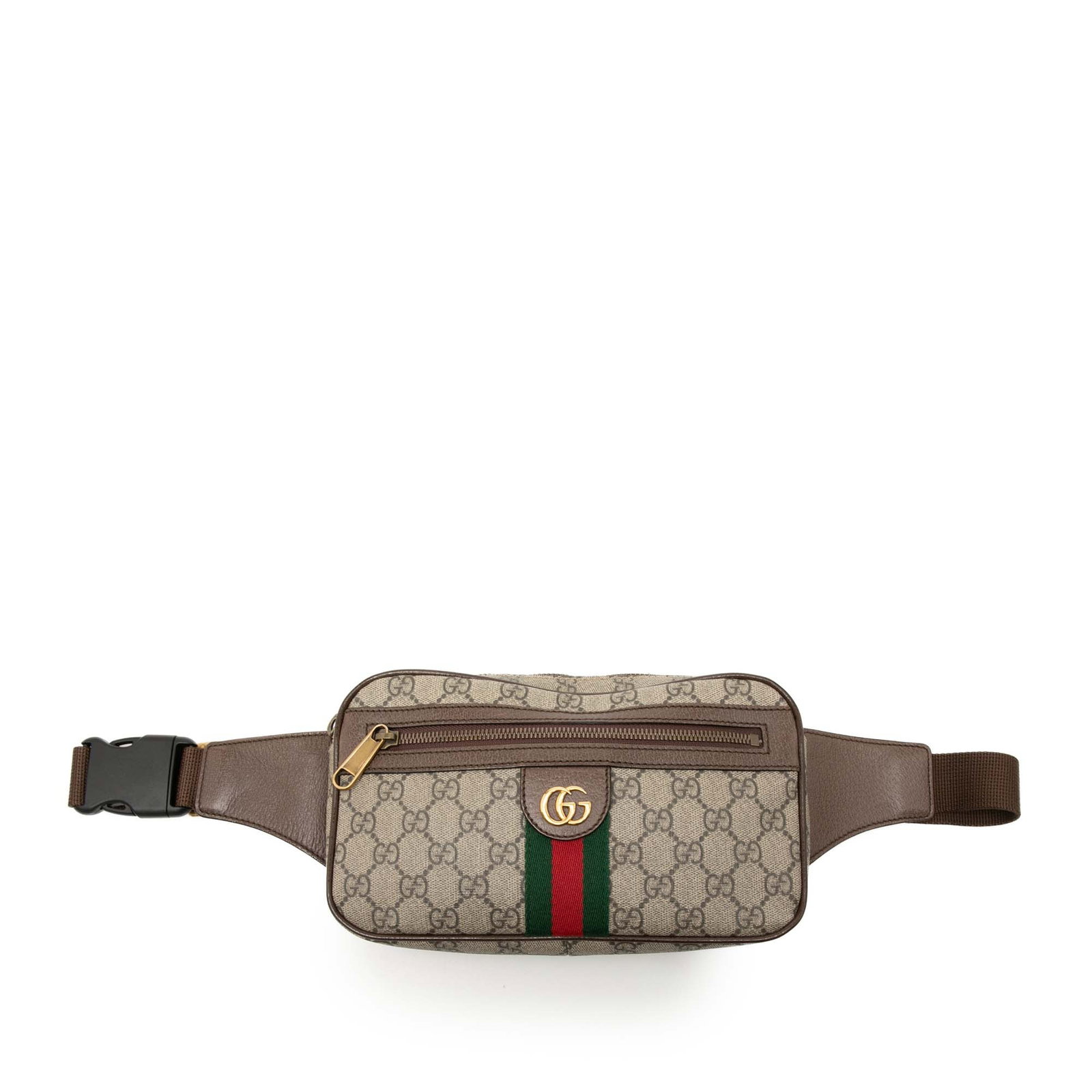 Gucci Ophidia GG Supreme waist bag: Gucci Ophidia GG Supreme waist bag This Gucci GG Supreme Web Ophidia Belt Bag is crafted from coated canvas with leather trim, featuring a flat leather waist strap, top zip closure, exterior zip pocke