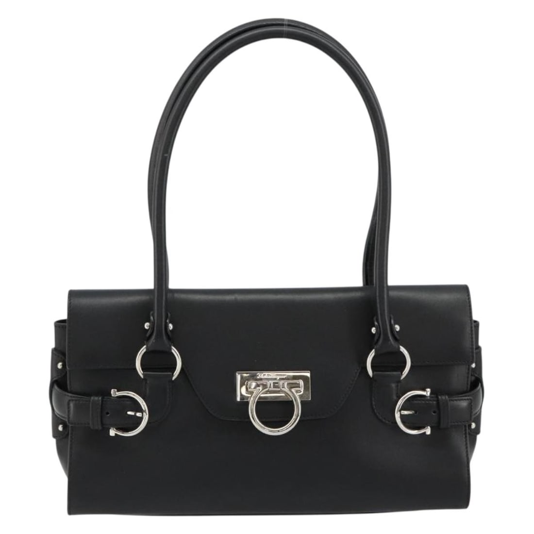 Ferragamo Gina black leather satchel 32cm x 17cm x 10cm: Ferragamo Gina black leather satchel 32cm x 17cm x 10cm This Salvatore Ferragamo Gina Satchel is crafted from black leather and designed for women. Made in Italy, it features a spacious interior and i