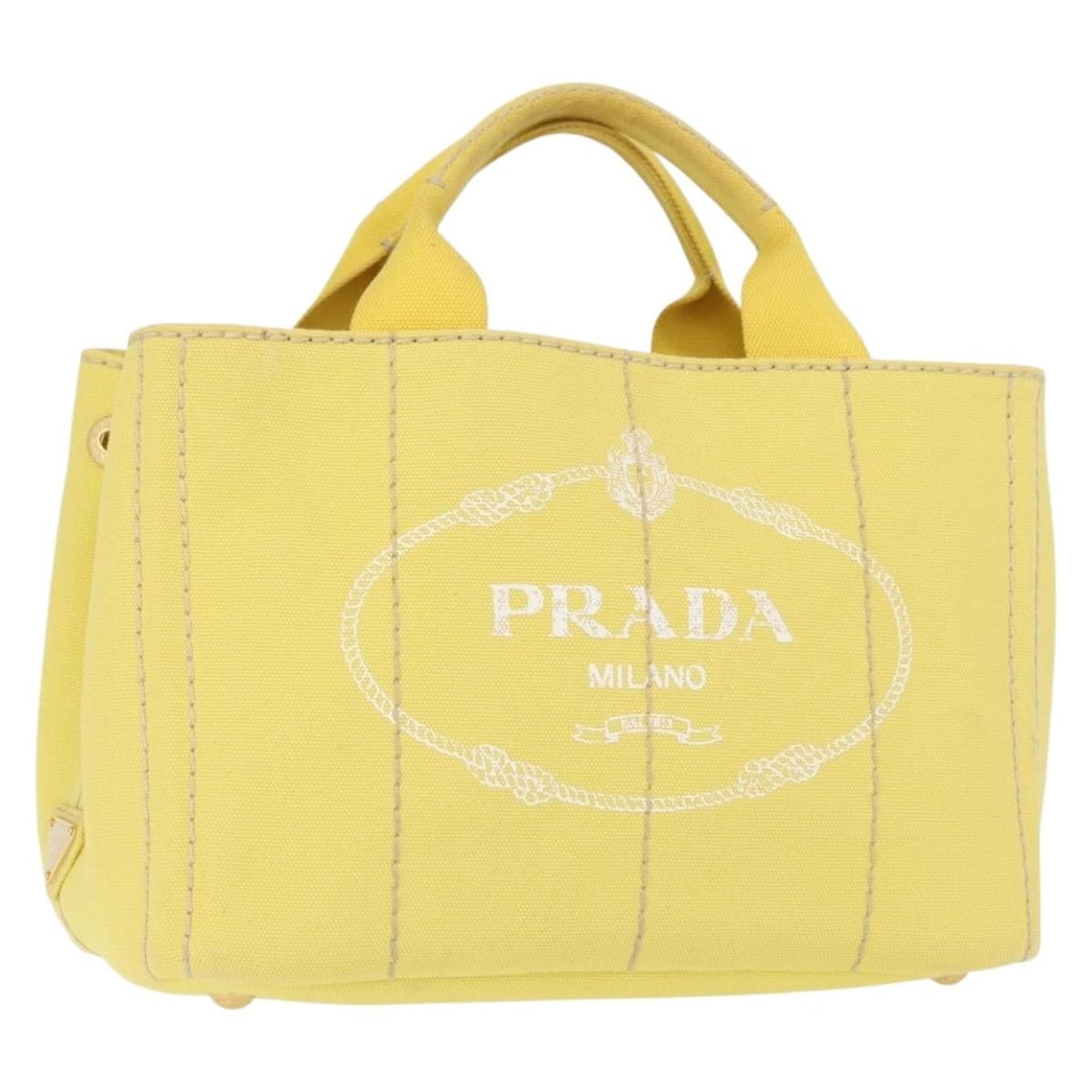 Prada Canapa PM yellow gold canvas handbag with dust bag (1 of 18)