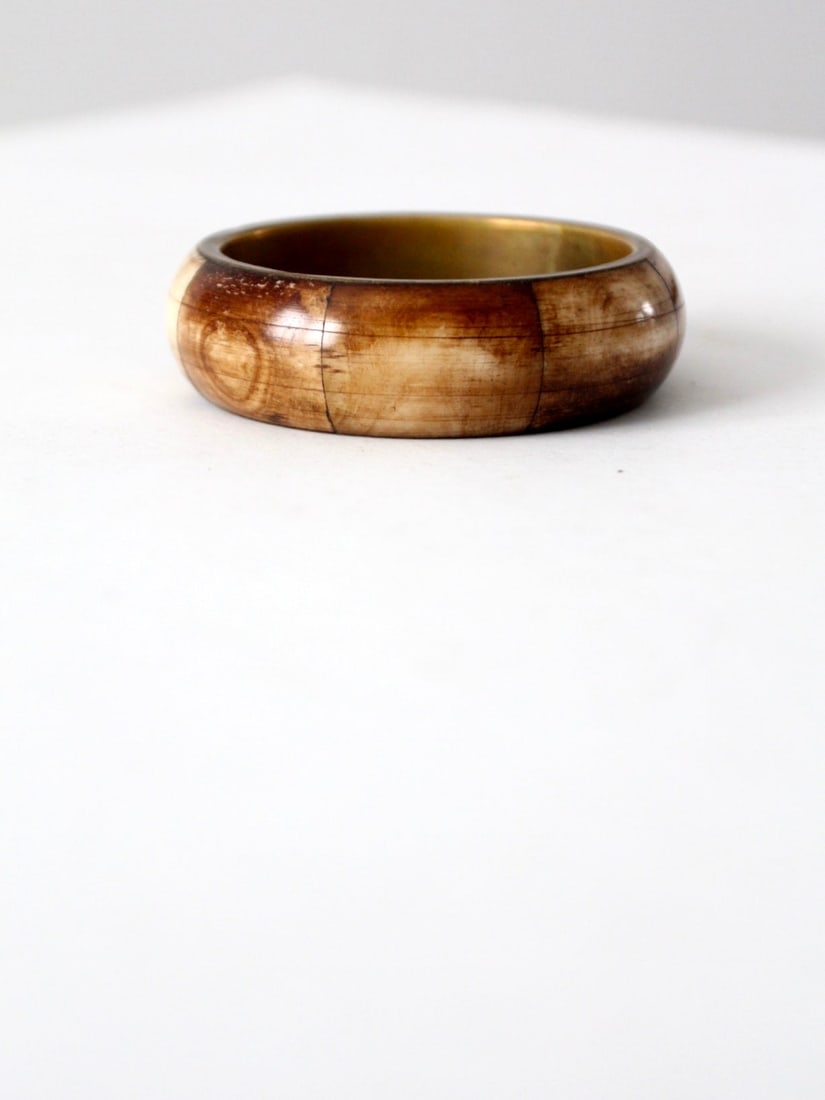Vintage Boho Brass and Bone Bangle Bracelet (1 of 8)