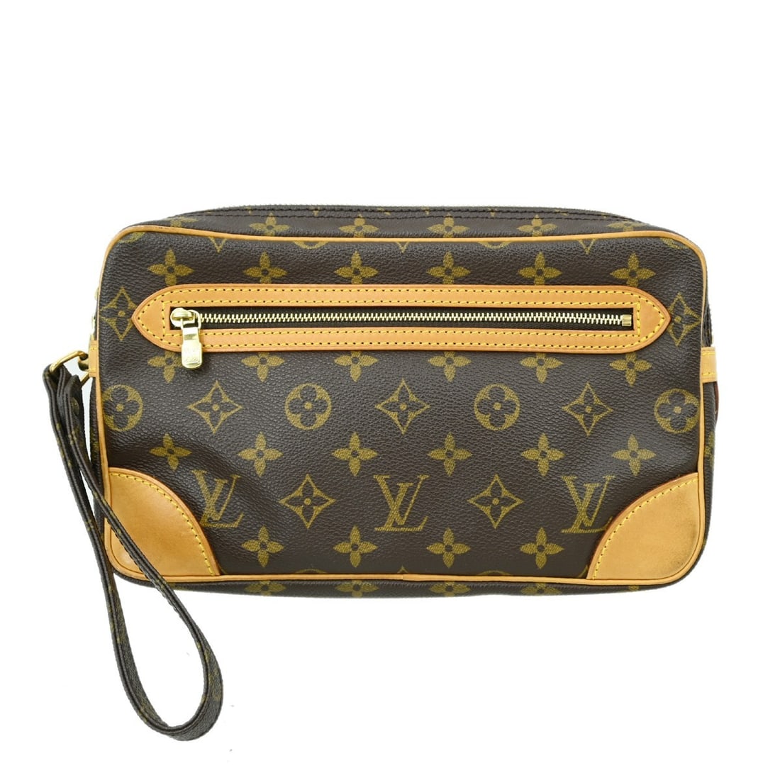 Louis Vuitton Marly Dragonne GM monogram leather clutch: Louis Vuitton Marly Dragonne GM monogram leather clutch This vintage Louis Vuitton Marly Dragonne GM clutch bag features the iconic monogram pattern on brown leather. Designed for casual occasions, th