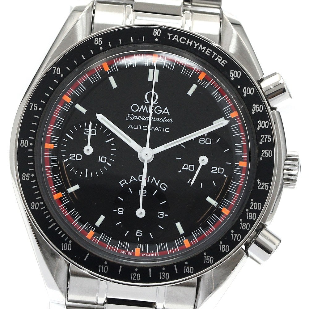 Omega Speedmaster Racing Schumacher 2000 Automatic Chronograph 3518.50: Omega Speedmaster Racing Schumacher 2000 Automatic Chronograph 3518.50 This OMEGA Speedmaster Racing World Champion 2000 Schumacher Model wristwatch features a stainless steel case and band with a bla