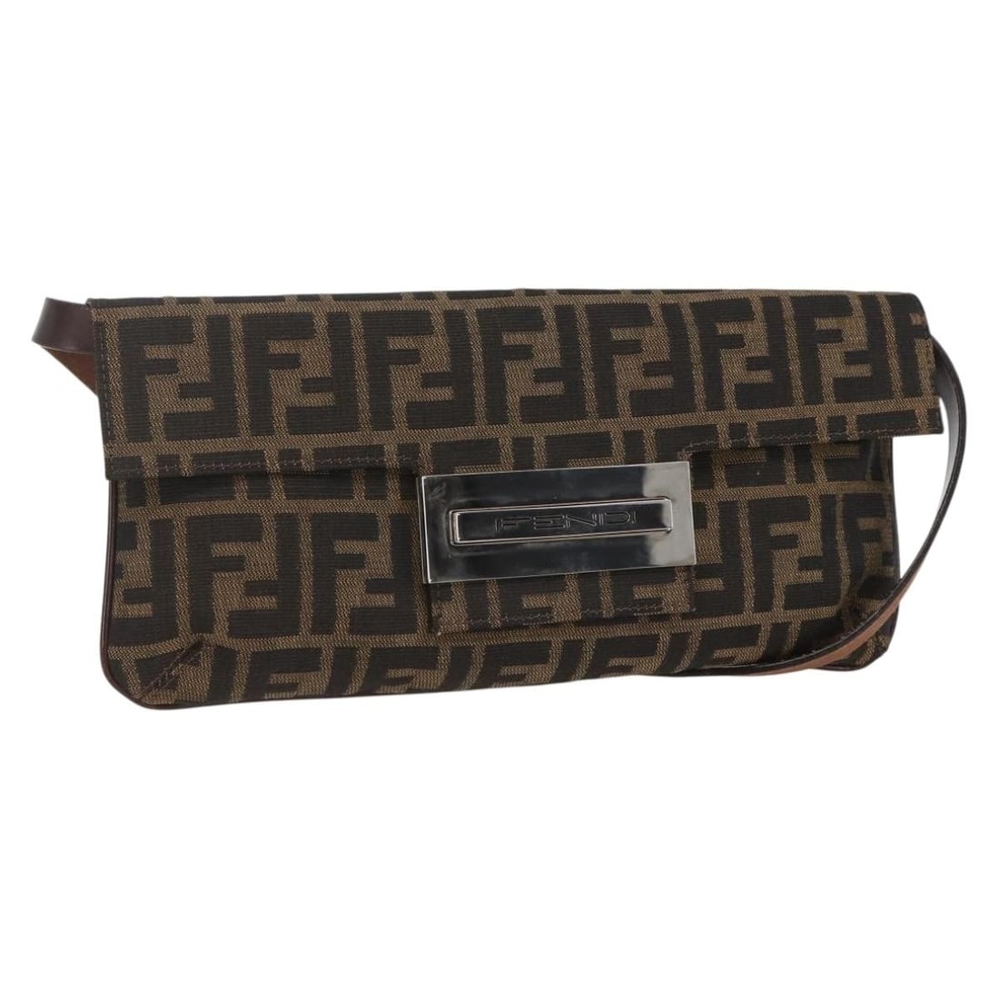 Fendi Zucca Canvas Brown Black Shoulder Bag with Dust Bag: Fendi Zucca Canvas Brown Black Shoulder Bag with Dust Bag This FENDI shoulder bag features the iconic Zucca canvas in brown and black. Made in Italy, it offers a compact and stylish design with a sing