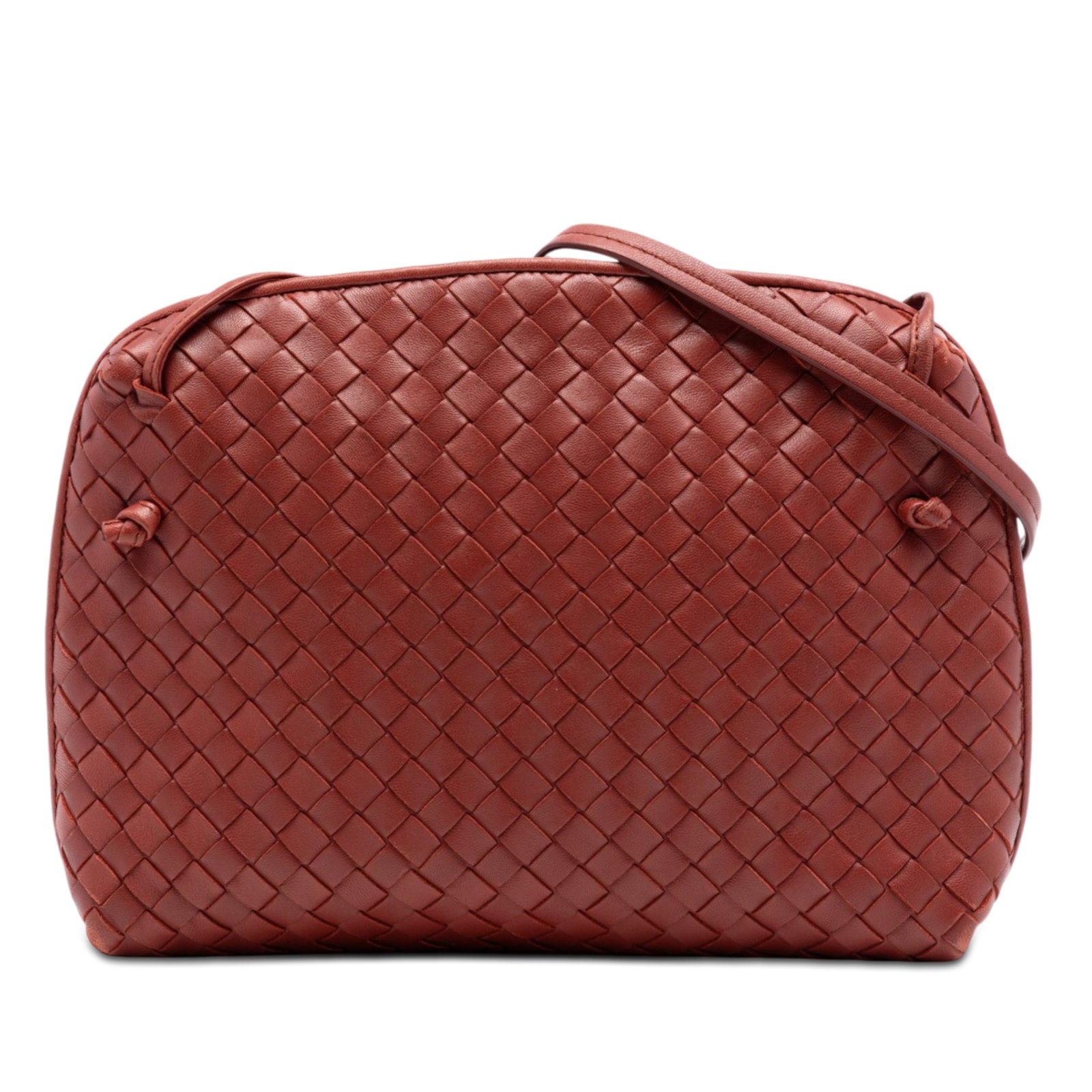 Bottega Veneta red leather Intrecciato Nodini crossbody bag: Bottega Veneta red leather Intrecciato Nodini crossbody bag This Bottega Veneta Nappa Intrecciato Nodini Crossbody bag features the brand's signature woven leather design in a striking red color. It i