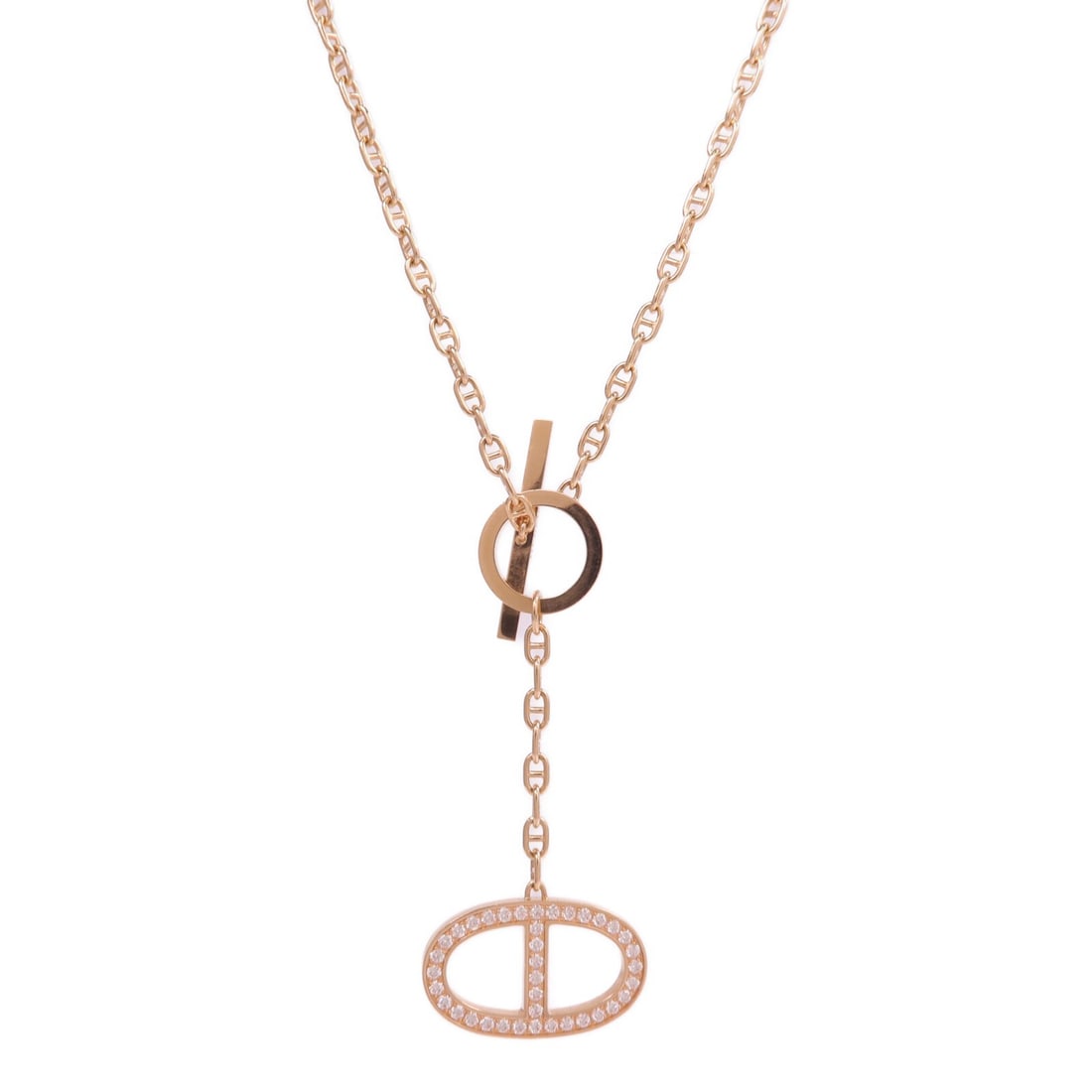 Hermes Chaine d'Ancre Contour Large 18K Rose Gold Diamond Pendant Necklace (1 of 12)