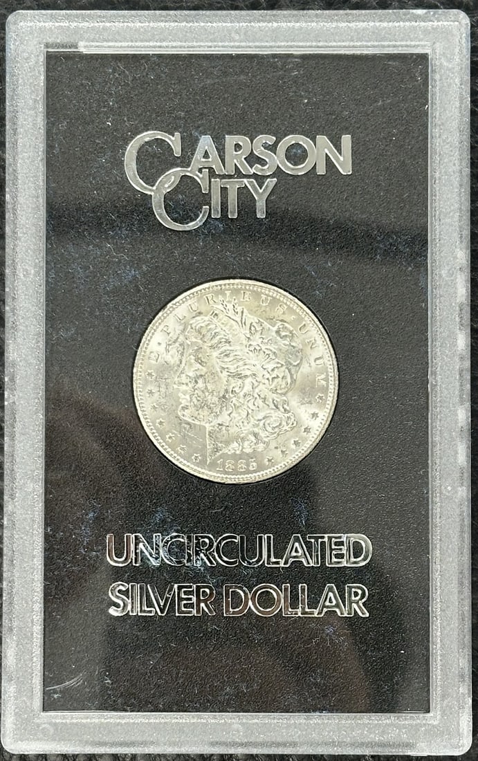 1885 Carson City Morgan Silver Dollar Uncirculated GSA: 1885 Carson City Morgan Silver Dollar Uncirculated GSA This is an uncirculated 1885-CC Morgan Silver Dollar from the Carson City Mint. The coin is composed of 0.9 fine silver and remains ungraded and