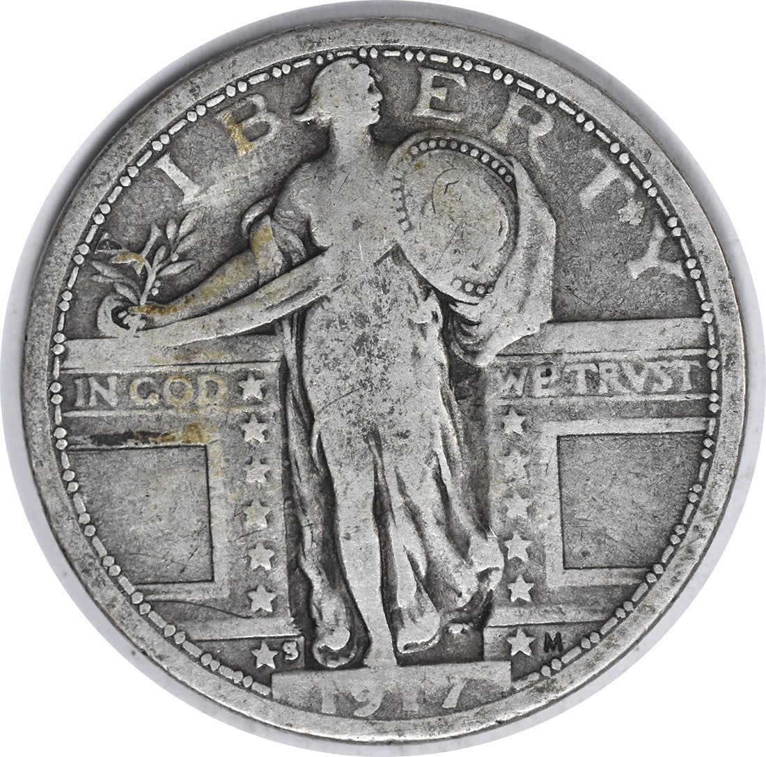 1917-S Standing Liberty Silver Quarter F Uncertified 90% Silver 25C (1 of 2)