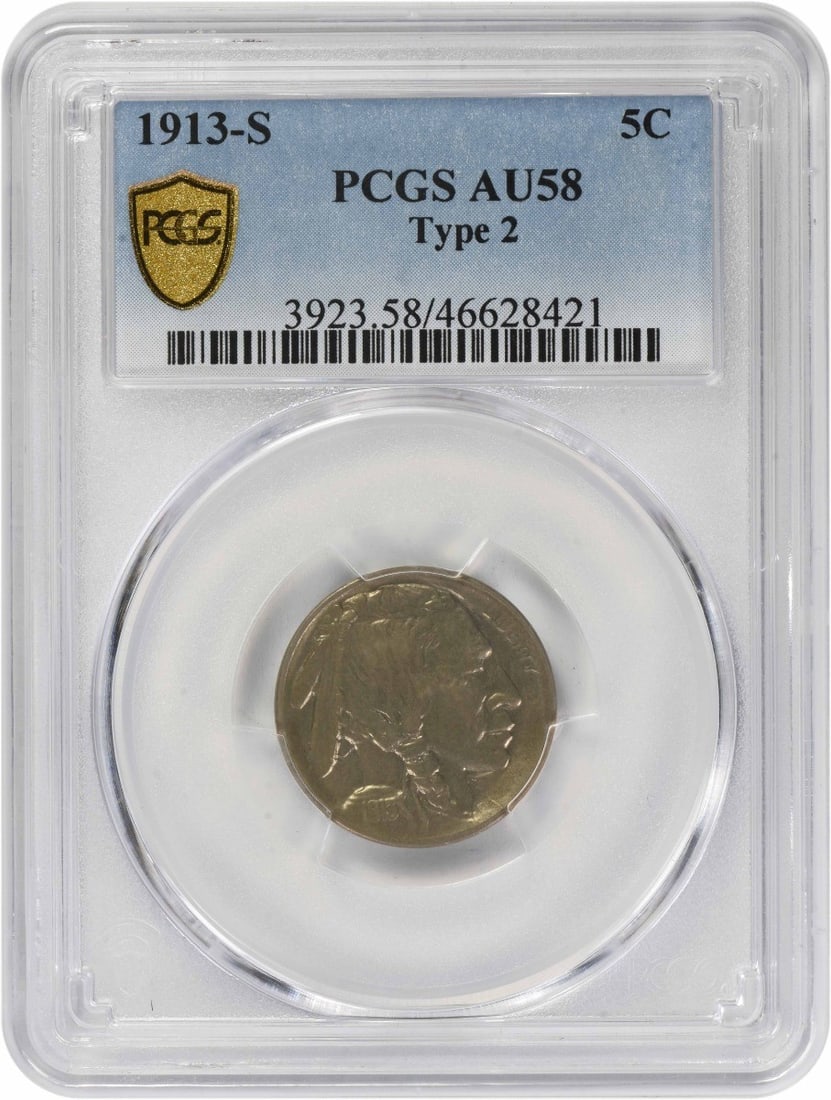 PCGS AU58 1913-S Buffalo 5C San Francisco Nickel (1 of 4)